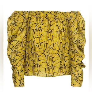 FRAME DENIM Python Print Off Shoulder Top Black Yellow